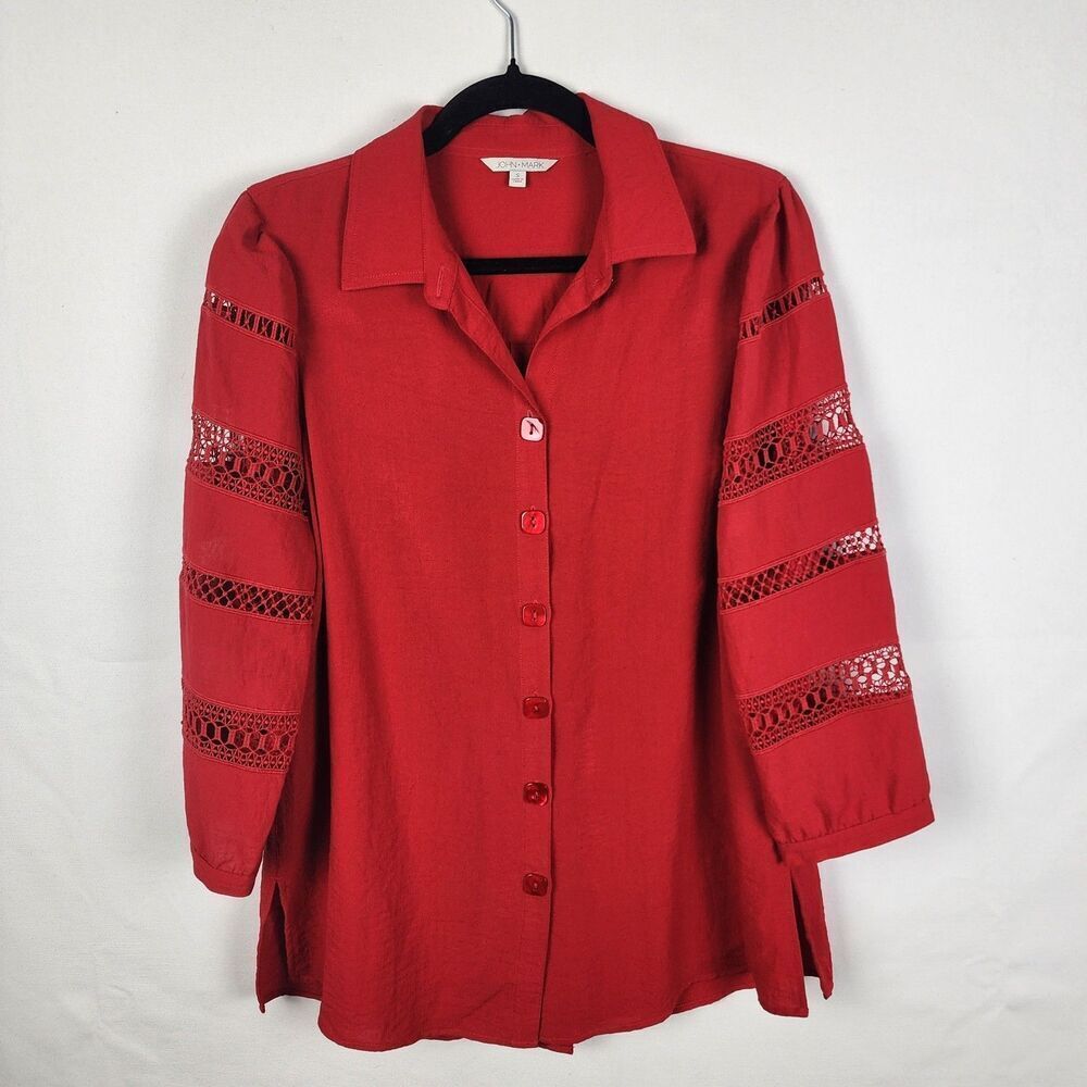 John Mark Tunic Top Women's  Size Small Cabana Wine Lace  Relaxed Fit Red Artsy‎